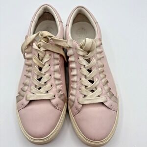 Tory Burch Sport Ruffle Sneakers Women's 10 M Pink Leather Casual Lace Up Shoes